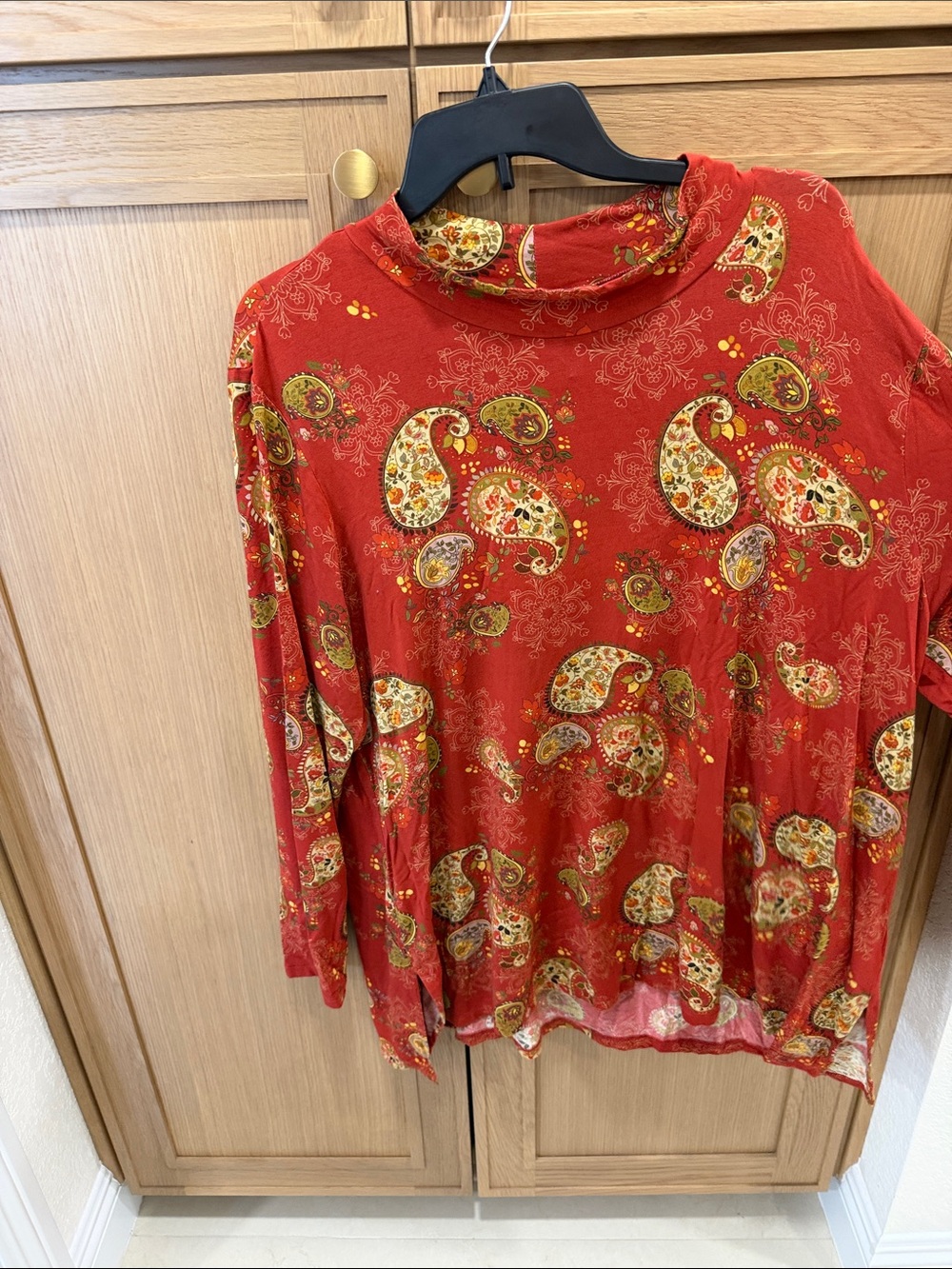 Johnny Was Red Paisley Mock Neck Long-Sleeve Top